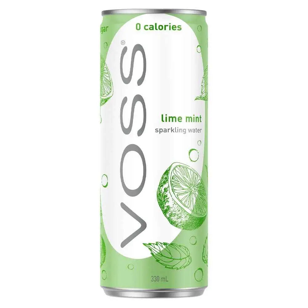 Voss Water Sparkling Lime Mint Flavoured Water Can 10x330ml