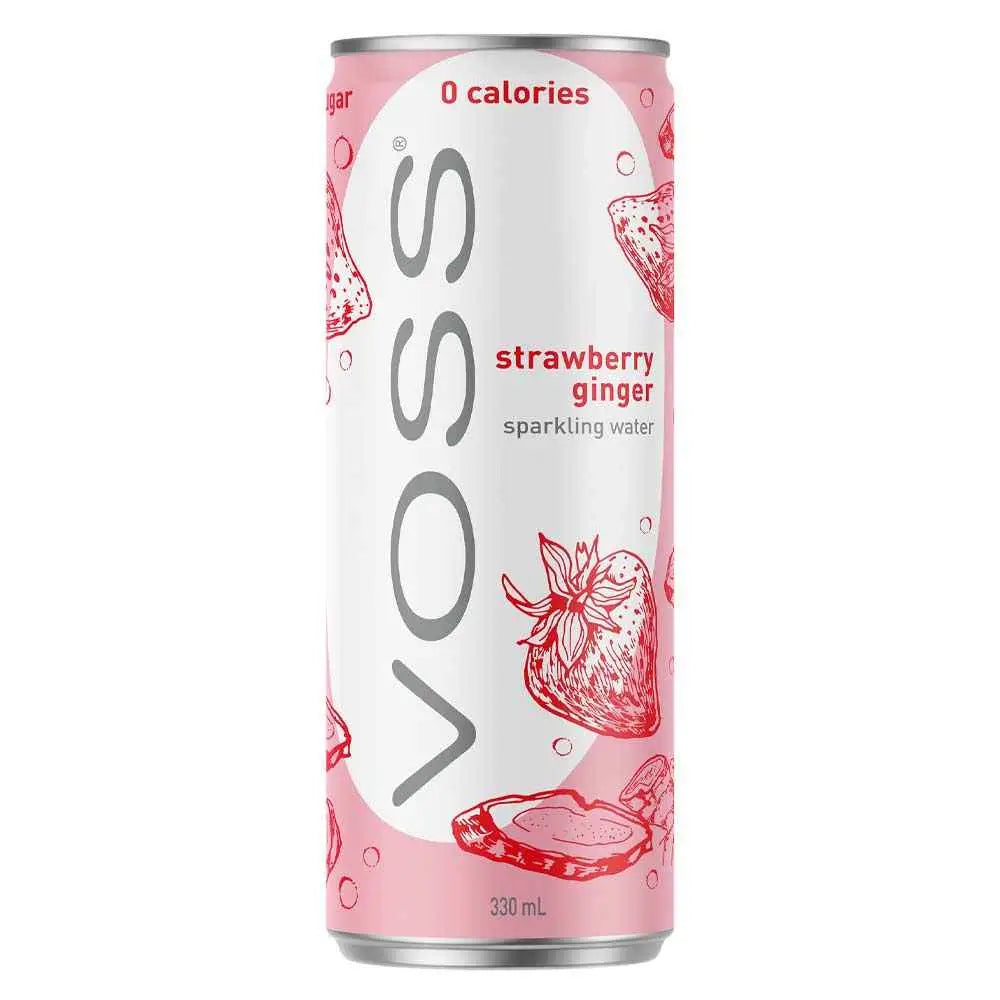 Voss Water Sparkling Strawberry Ginger Flavoured Water Can 10x330ml